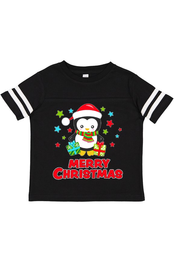 Merry Christmas Penguin in Santa Hat with Gifts Boys or Girls Toddler T-Shirt