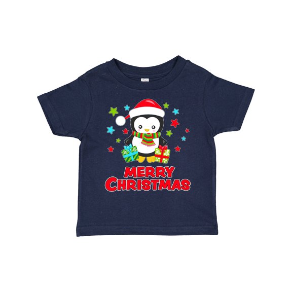 Inktastic Merry Christmas Penguin in Santa Hat with Gifts Boys or Girls Toddler T-Shirt