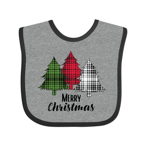 Inktastic Merry Christmas Plaid Trees Boys or Girls Baby Bib