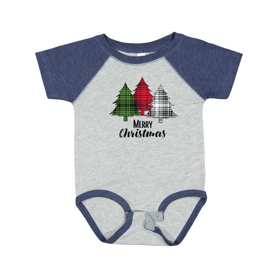 Inktastic Merry Christmas Plaid Trees Boys or Girls Baby Bodysuit