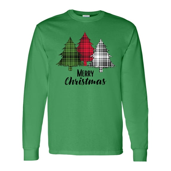 Inktastic Merry Christmas Plaid Trees Long Sleeve T-Shirt