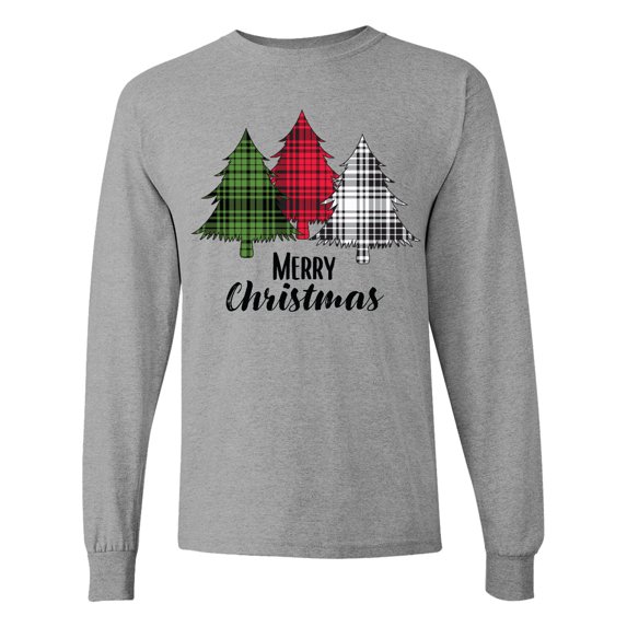 Inktastic Merry Christmas Plaid Trees Long Sleeve T-Shirt