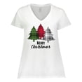 thumbnail image 1 of Inktastic Merry Christmas Plaid Trees Women's Plus Size V-Neck T-Shirt, 1 of 5