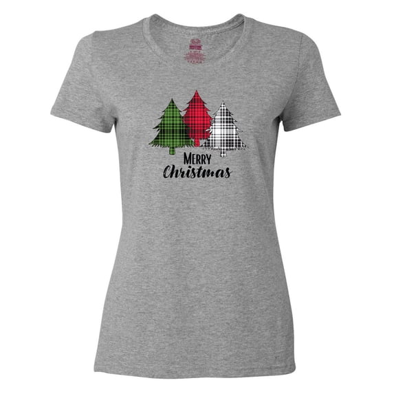 Inktastic Merry Christmas Plaid Trees Women's T-Shirt