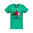 thumbnail image 1 of Inktastic Merry Christmas Plaid Trees Women's V-Neck T-Shirt, 1 of 5
