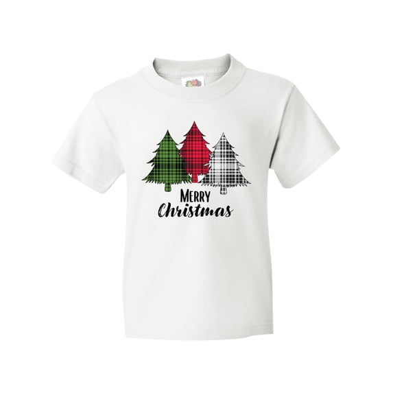 Inktastic Merry Christmas Plaid Trees Youth T-Shirt