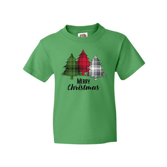 Inktastic Merry Christmas Plaid Trees Youth T-Shirt