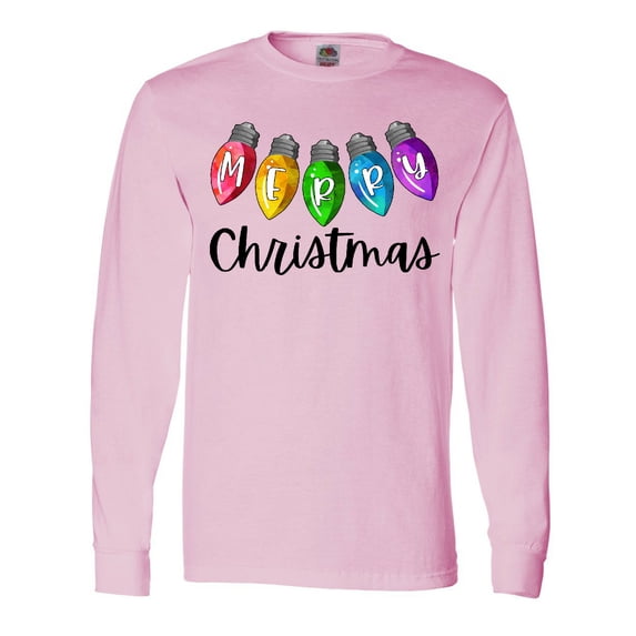 Inktastic Merry Christmas Rainbow Holiday Lights Long Sleeve T-Shirt