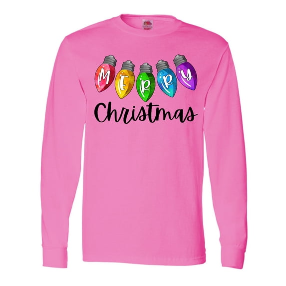Inktastic Merry Christmas Rainbow Holiday Lights Long Sleeve T-Shirt