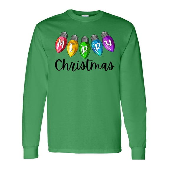 Inktastic Merry Christmas Rainbow Holiday Lights Long Sleeve T-Shirt