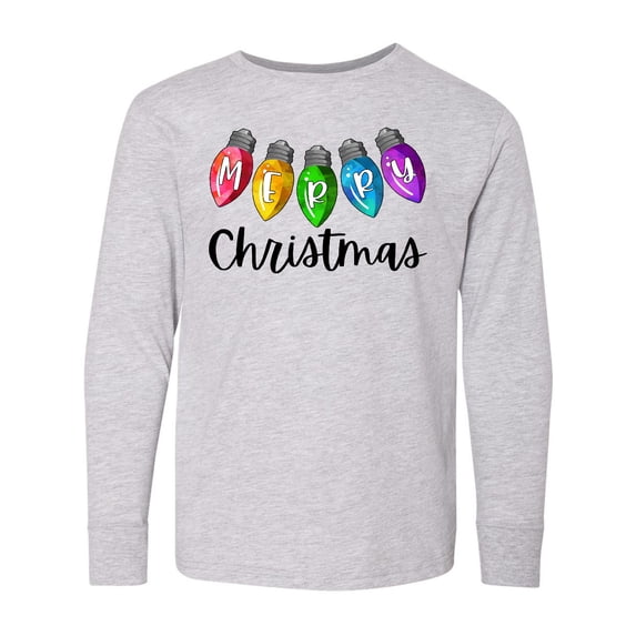 Inktastic Merry Christmas Rainbow Holiday Lights Long Sleeve Youth T-Shirt