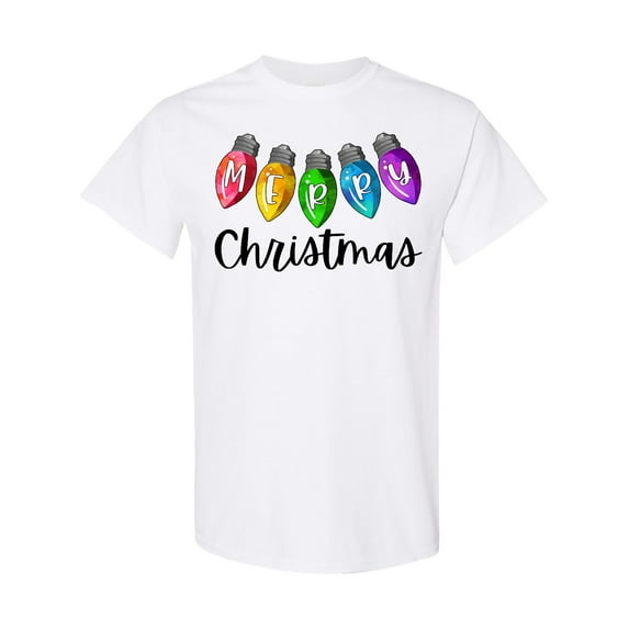 Inktastic Merry Christmas Rainbow Holiday Lights T-Shirt