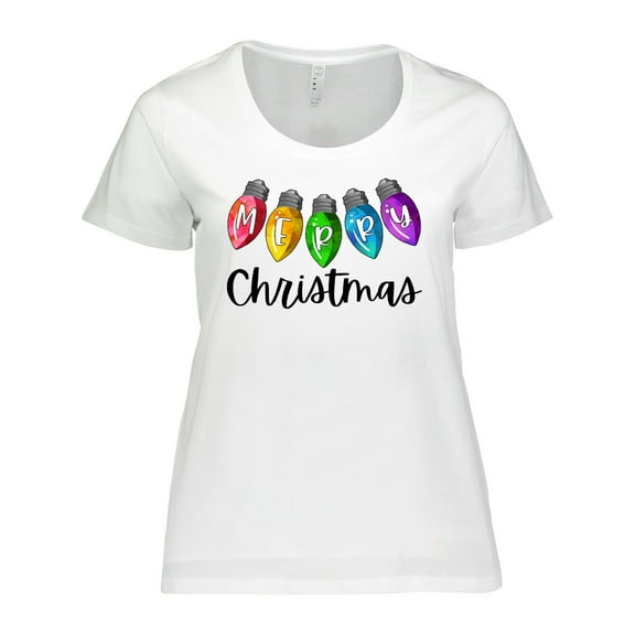 Inktastic Merry Christmas Rainbow Holiday Lights Women's Plus Size T-Shirt
