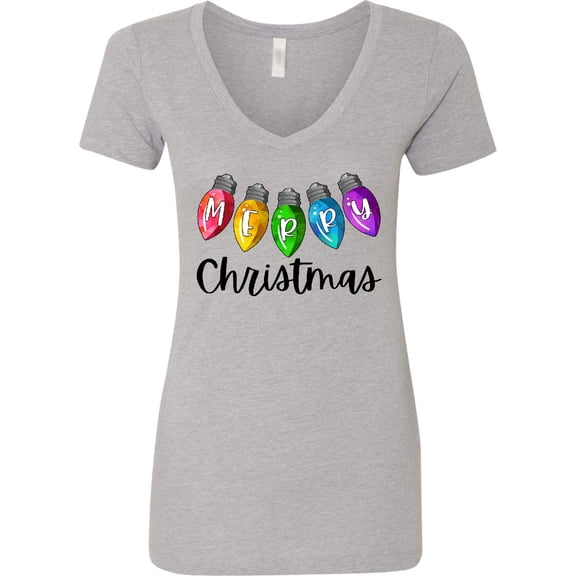 Inktastic Merry Christmas Rainbow Holiday Lights Women's V-Neck T-Shirt