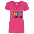 thumbnail image 1 of Inktastic Merry Christmas Rainbow Holiday Lights Women's V-Neck T-Shirt, 1 of 5