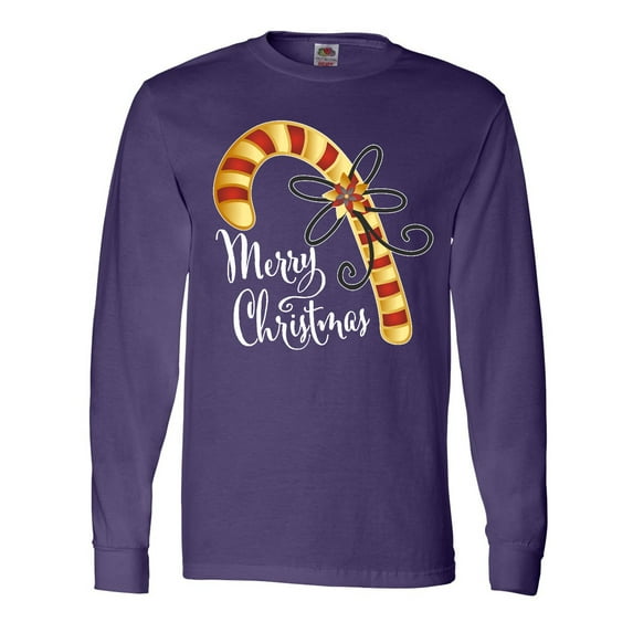 Inktastic Merry Christmas Red and Gold Candy Cane Long Sleeve T-Shirt