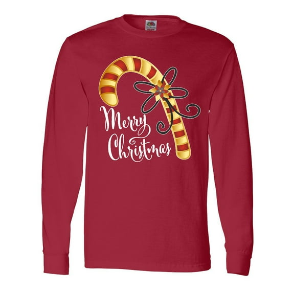 Inktastic Merry Christmas Red and Gold Candy Cane Long Sleeve T-Shirt