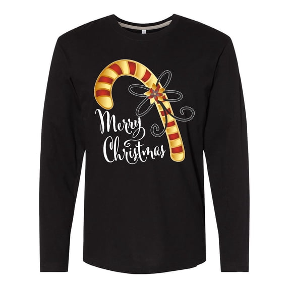 Inktastic Merry Christmas Red and Gold Candy Cane Long Sleeve T-Shirt