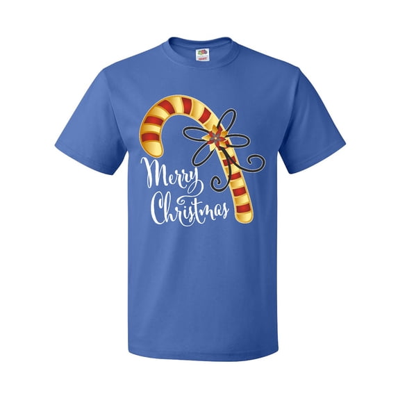 Inktastic Merry Christmas Red and Gold Candy Cane T-Shirt