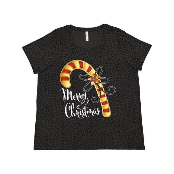 Inktastic Merry Christmas Red and Gold Candy Cane Women's Plus Size T-Shirt