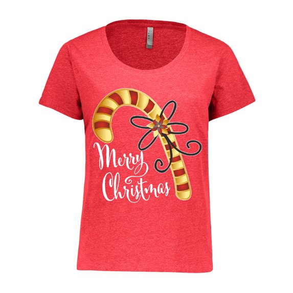 Inktastic Merry Christmas Red and Gold Candy Cane Women's Plus Size T-Shirt
