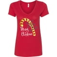 thumbnail image 1 of Inktastic Merry Christmas Red and Gold Candy Cane Women's V-Neck T-Shirt, 1 of 5