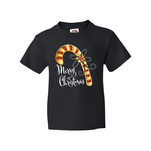 Inktastic Merry Christmas Red and Gold Candy Cane Youth T-Shirt