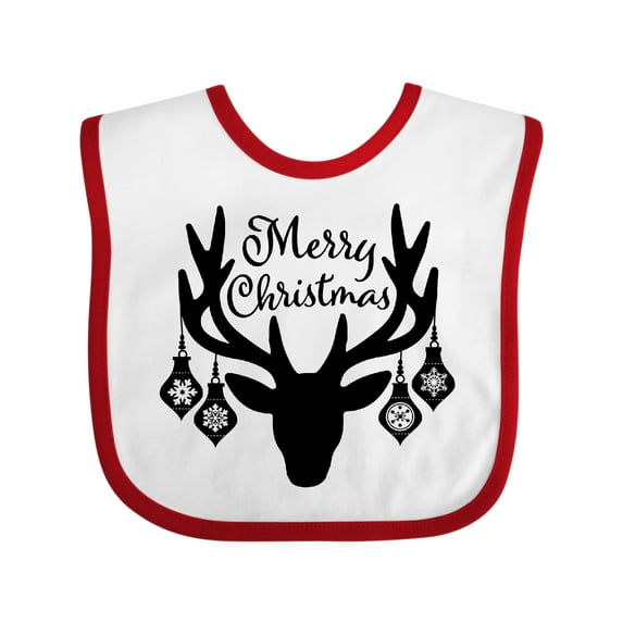 Inktastic Merry Christmas Reindeer Antlers with Ornaments Boys or Girls Baby Bib