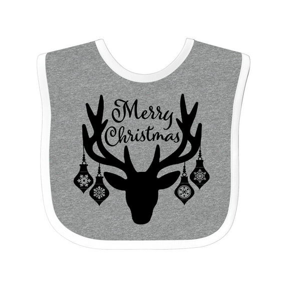 Inktastic Merry Christmas Reindeer Antlers with Ornaments Boys or Girls Baby Bib