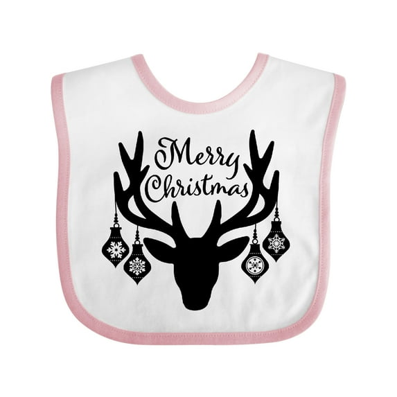 Inktastic Merry Christmas Reindeer Antlers with Ornaments Boys or Girls Baby Bib