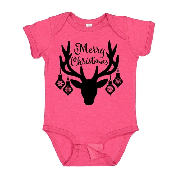 Inktastic Merry Christmas Reindeer Antlers with Ornaments Boys or Girls Baby Bodysuit