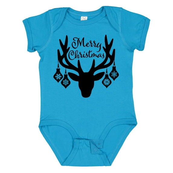 Inktastic Merry Christmas Reindeer Antlers with Ornaments Boys or Girls Baby Bodysuit