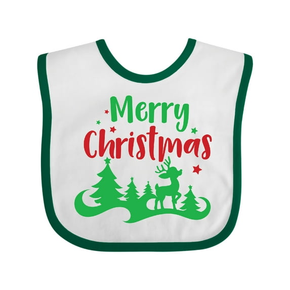 Inktastic Merry Christmas, Reindeer, Christmas Tree, Stars Boys or Girls Baby Bib