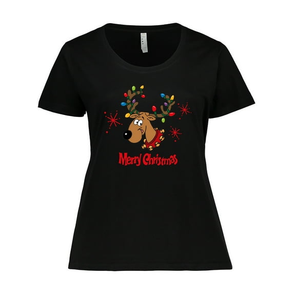 Inktastic Merry Christmas Reindeer Women's Plus Size T-Shirt