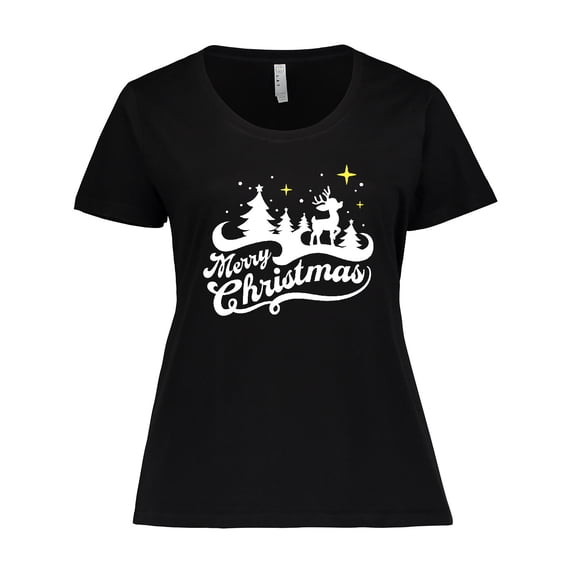 Inktastic Merry Christmas Reindeer and Stars Women's Plus Size T-Shirt