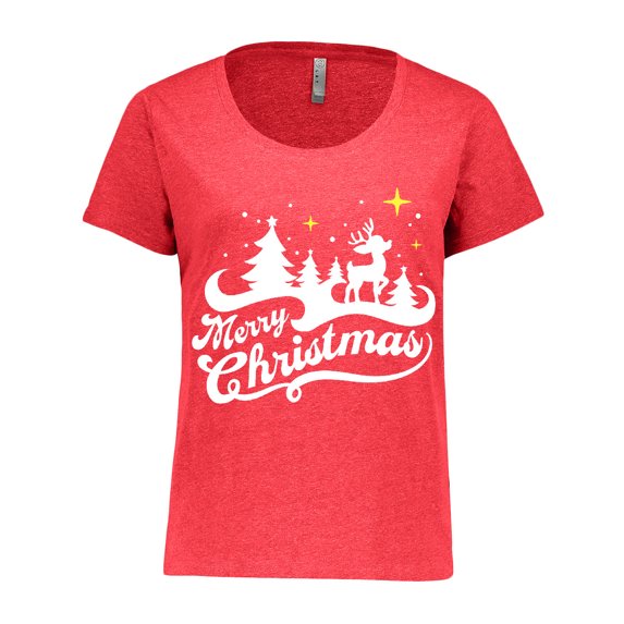 Inktastic Merry Christmas Reindeer and Stars Women's Plus Size T-Shirt