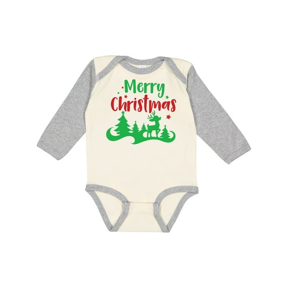 Inktastic Merry Christmas, Rudolph, Stars - Red Green Boys or Girls Long Sleeve Baby Bodysuit