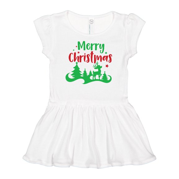 Inktastic Merry Christmas, Rudolph, Stars - Red Green Girls Baby Dress
