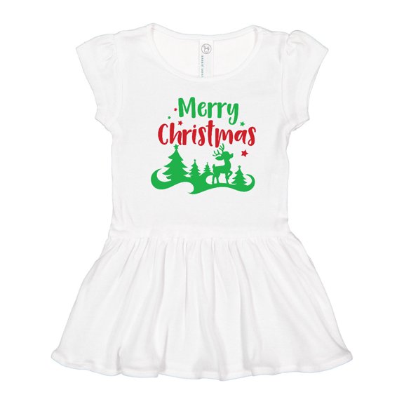 Inktastic Merry Christmas, Rudolph, Stars - Red Green Girls Toddler Dress