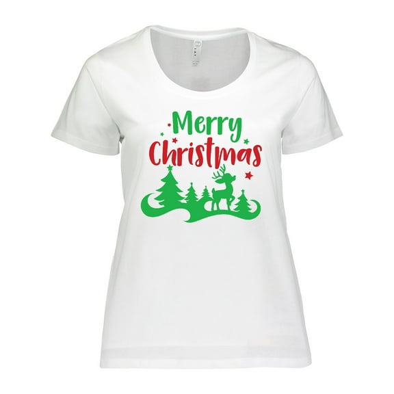 Inktastic Merry Christmas, Rudolph, Stars - Red Green Women's Plus Size T-Shirt