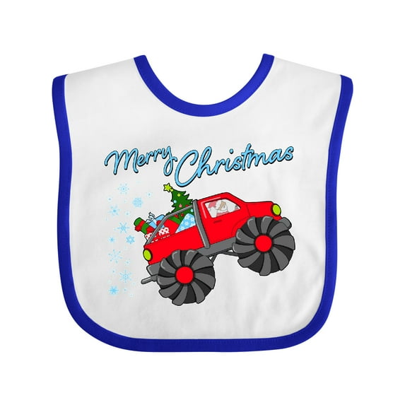 Inktastic Merry Christmas- Santa Drives a Monster Truck Boys or Girls Baby Bib