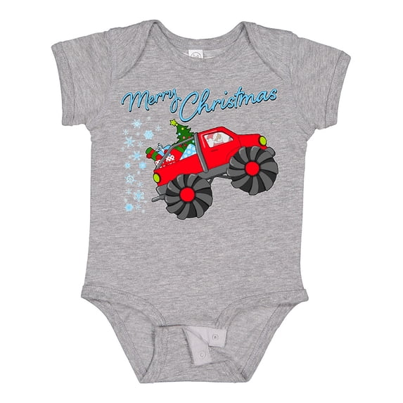 Inktastic Merry Christmas- Santa Drives a Monster Truck Boys or Girls Baby Bodysuit
