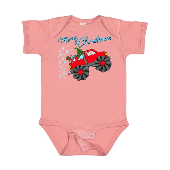 Inktastic Merry Christmas- Santa Drives a Monster Truck Boys or Girls Baby Bodysuit