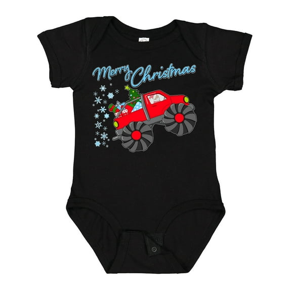 Inktastic Merry Christmas- Santa Drives a Monster Truck Boys or Girls Baby Bodysuit