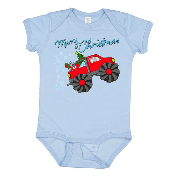Inktastic Merry Christmas- Santa Drives a Monster Truck Boys or Girls Baby Bodysuit