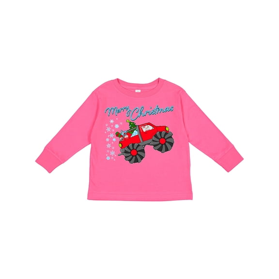 Inktastic Merry Christmas Santa Drives a Monster Truck Boys or Girls Long Sleeve Toddler T-Shirt