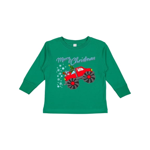 Inktastic Merry Christmas Santa Drives a Monster Truck Boys or Girls Long Sleeve Toddler T-Shirt