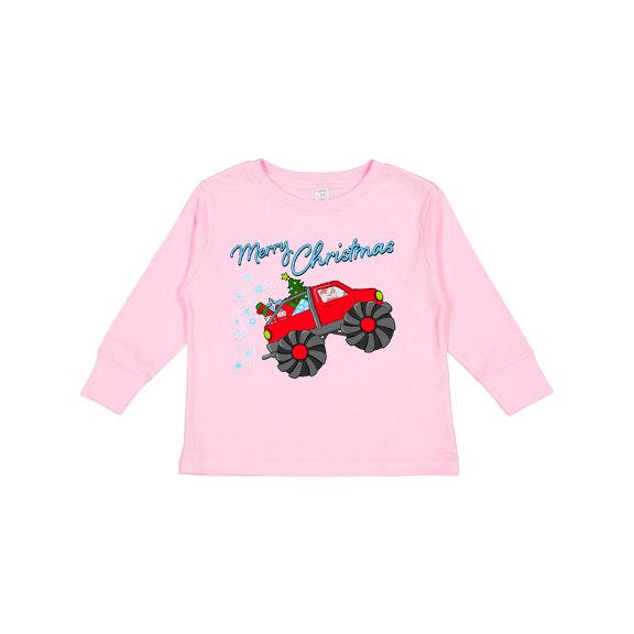 Inktastic Merry Christmas Santa Drives a Monster Truck Boys or Girls Long Sleeve Toddler T-Shirt