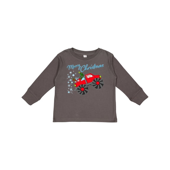 Inktastic Merry Christmas Santa Drives a Monster Truck Boys or Girls Long Sleeve Toddler T-Shirt