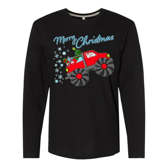 Inktastic Merry Christmas- Santa Drives a Monster Truck Long Sleeve T-Shirt